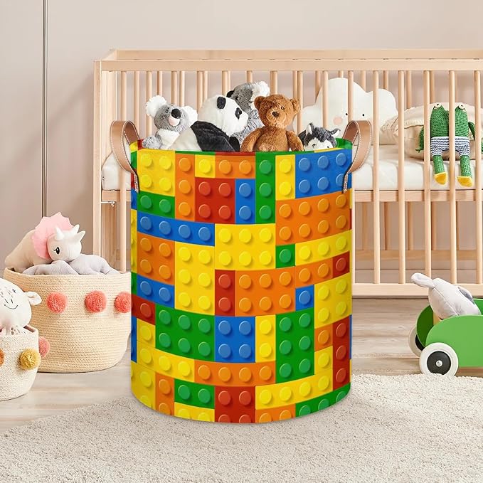 Colorful Building Blocks Large Laundry Basket - Kids Laundry Hamper with Handles - Collapsible Dirty Clothes Organizer Boys Toy Storage Bin Nursery Hamper for Bedroom Bathroom Decor