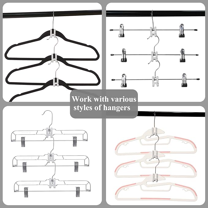 Clothes Hanger Connector Hooks, Outfit Hangers, Hanger Extender Clips, Cascading Hanger Hooks, Velvet Huggable Hangers Accessory, Heavy Duty Space Saving for Closet 60 Pack (Ivory)