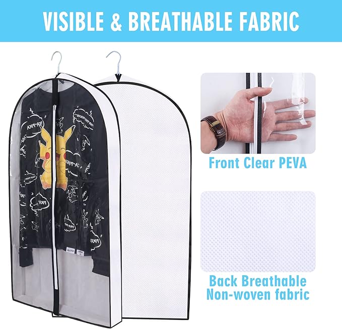 60" Garment Bags for Hanging Clothes, Clear Proof Suits Covers with 4" Gussets for Closet Storage and Travel Hanging Clothes Bag for Coat, Sweater, Jacket, Dress, Shirts (6 Pack - 60")