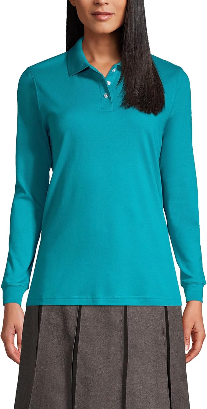 Lands' End School Uniform Kids Long Sleeve Interlock Polo Shirt