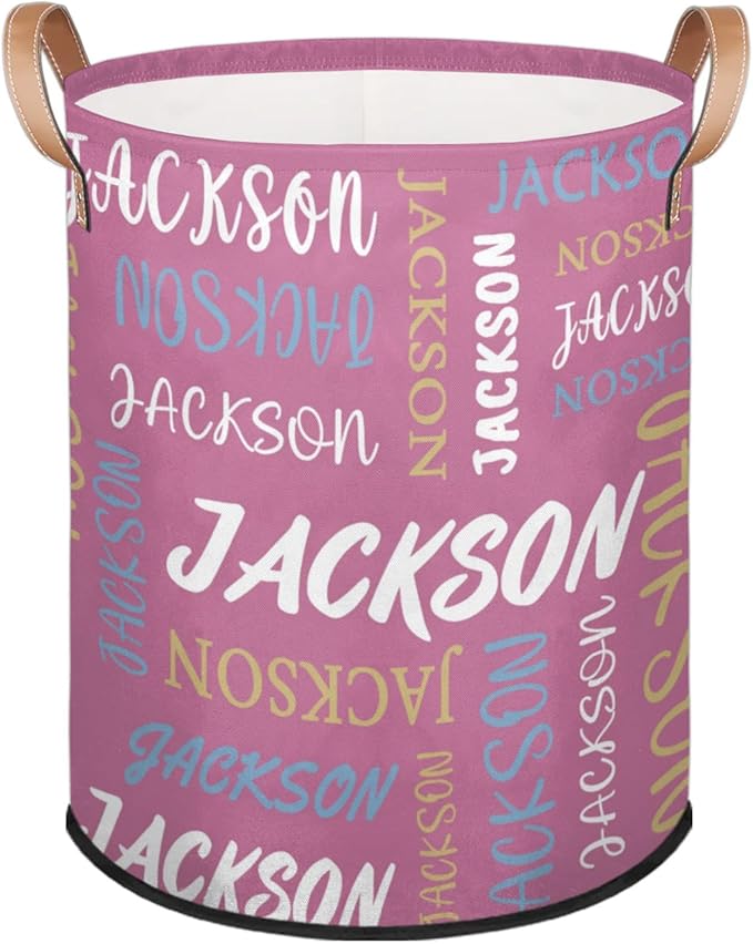 Custom Name Large Laundry-Basket for Kids-Boys-Girls, Personalized Foldable Waterproof Laundry Hamper Dirty Clothes Toys Storage Bin with Handles,Purple Pink