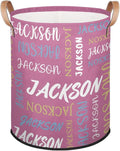 Custom Name Large Laundry-Basket for Kids-Boys-Girls, Personalized Foldable Waterproof Laundry Hamper Dirty Clothes Toys Storage Bin with Handles,Purple Pink