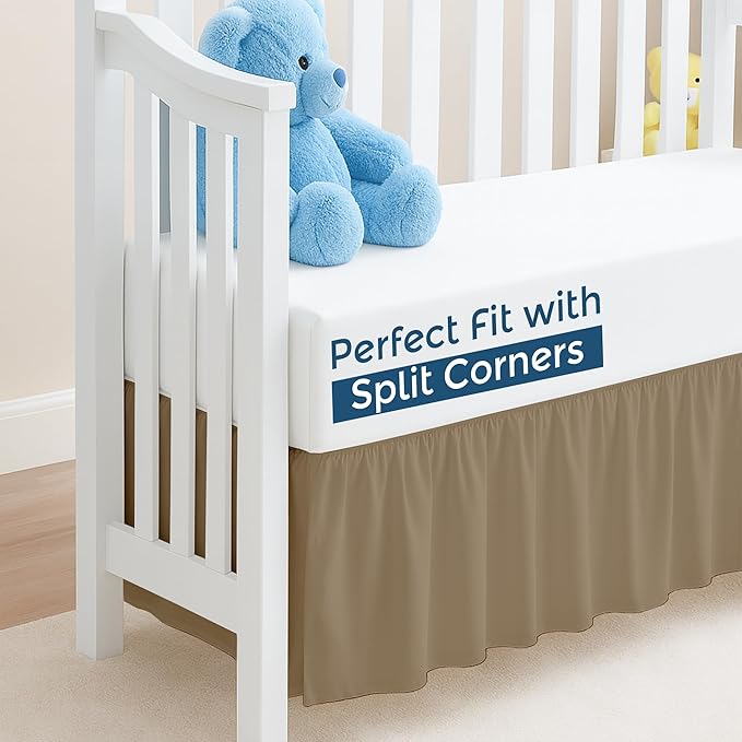 Taupe Crib Bed Skirt, Perfect for Nursery Crib for Boys & Girls with a 14" Drop and Size 28"x 52"