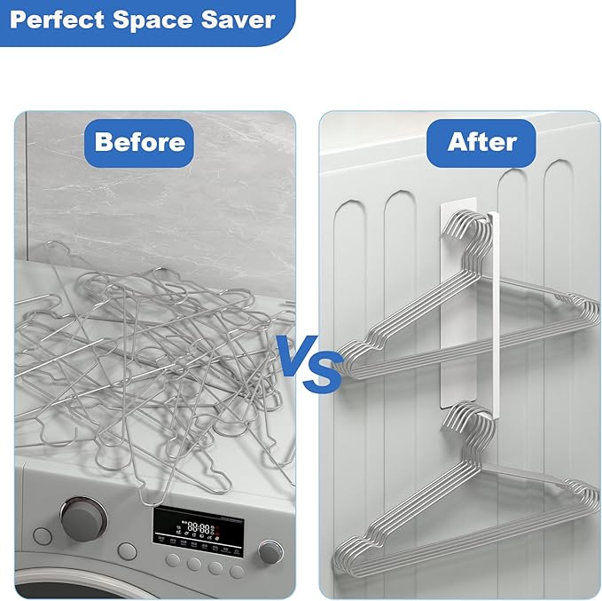 Magnetic Hanger Organizer, Thipoten Hangers Holder for Washing Machine, Holding up to 30 Velvet/Wire/Plastic Hangers, Perfect Space Saver for Laundry Room (1, White)