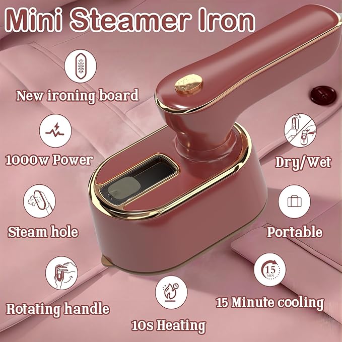 Travel Steamer Iron for Clothes Mini - Portable Ironing Machine Travel Small Size Portable Steamer Travel College Dorm Home Essentials (Winered)