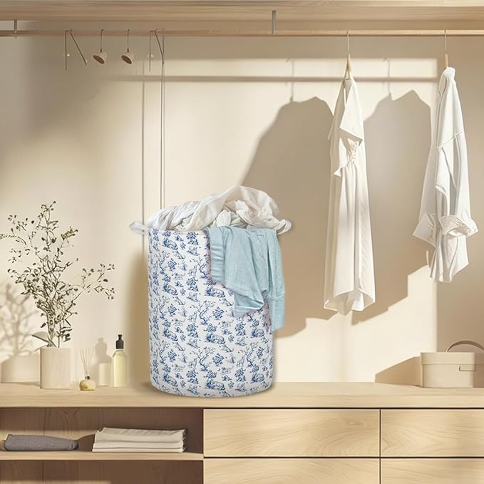 Chinoiserie Golden Retriever Laundry Basket Hamper, Grandmillennial French Country Golden Retriever Foldable Clothes Toys Books Storage Box Bins Baskets Organizer for Bedroom Bathroom Home