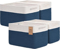 Storage Baskets for Organizing, 4 Pack Baskets for Shelves, Decorative Storage Bins for Shelves, Cotton Rope Storage Basket with Handles, Woven Basket for Storage, 13''Lx8.7''Wx7.9''H, White & Blue