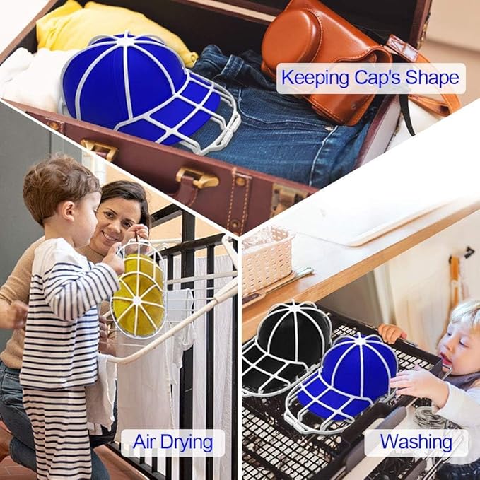 Hat Washer Cage for Washing Machine - Baseball Cap Cleaner Rack, Ball Cap Washing, Dishwasher Safe, Perfect for Cleaning and Protecting Hats in Dishwasher (White 4 Pack)