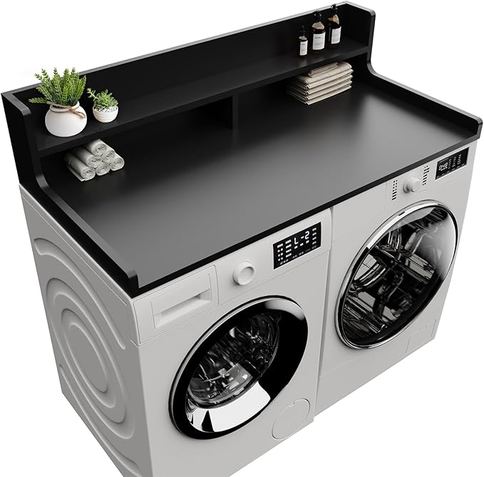 2-Tier Washer Dryer Countertop 54" x 27.55" Washer Dryer Topper for Laundry Room Organization, Large Countertop Cover with Non-Slip Pad Black
