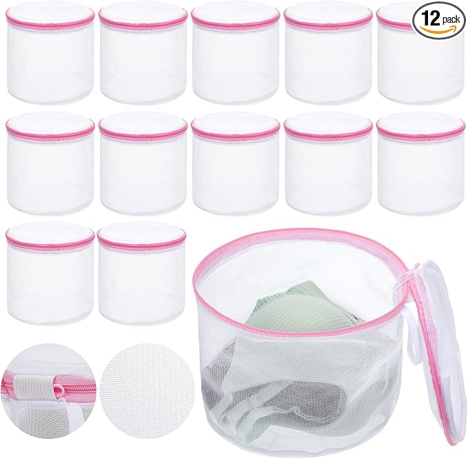 12PCS Honeycomb Mesh Laundry Bags, Bra Washing Bag for Laundry with Zips Reuse Washing Machine Bag for Delicates Blouse for Cleaning and Drying Underwear, Delicates, Brassiere, Bralette (6 x 7In Pink)
