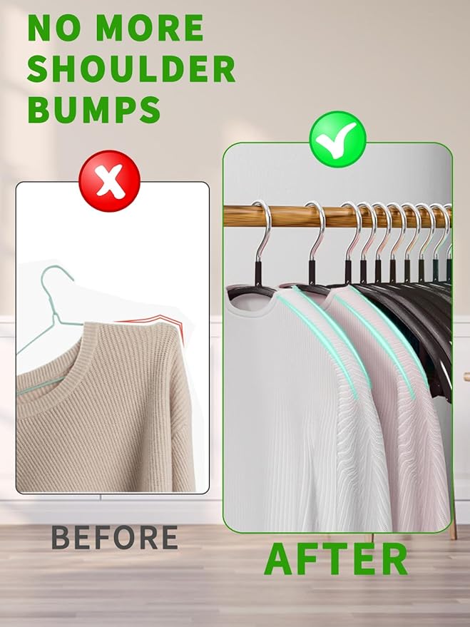 SLMT Sweater Hangers No Shoulder Bump Metal Coat Hangers Non Slip Clothes Hangers for Closet (20 Pack)
