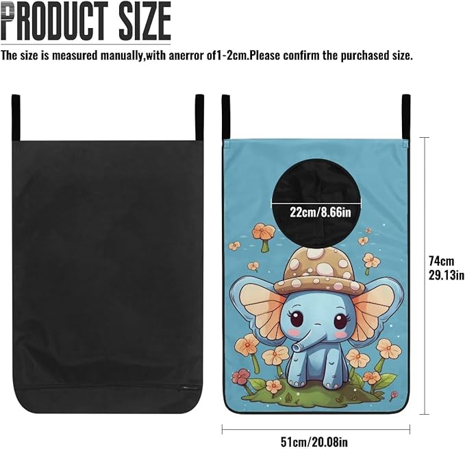 ZFRXIGN Elephant Hanging Laundry Bags for Closet Laundry Basket Flower Clothes Hamper Large Storage Organizer for Kids Bedroom, Bathroom Dirty Clothes Hampers Reusable Laundry Bag Blue