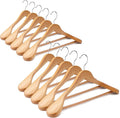 Wooden Suit Hangers 10 Pack - Heavy Duty Wide Shoulder Hangers With Non Slip Pants Holder for Men, Women, Coats, Jackets (Natural)