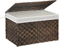 Wicker Storage Basket with Lid, 27.7 Gallon (105L) Large Blanket Basket with Lid, Woven Storage Bin with Handles, Removable Liner, Metal Frame, Foldable, for Bedroom, Laundry Room, Brown