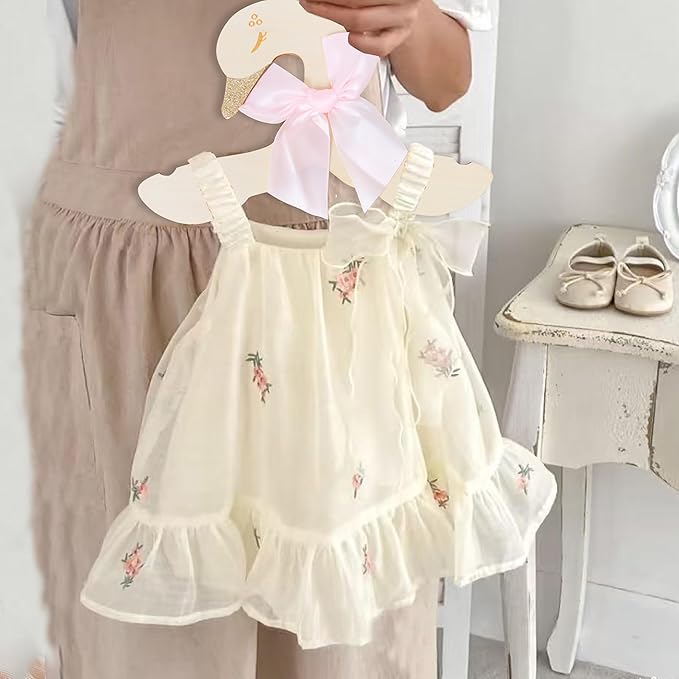 Wooden Swan Hangers with Pink Satin Bows, Gold Glitter Accents, 10 Pieces, Nursery Decor for Baby Shower，Suit Hangers- Girls Bedroom Closet Decorations,Kids Hanger with Bow,Baby Clothes Storage