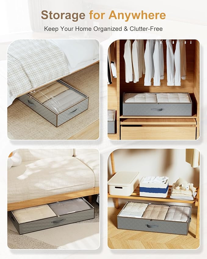 Large Under the Bed Storage,[2 Pack/Upgraded Bottom fabric] Carpet-Friendly Design Under Bed Storage Containers with Sturdy Sidewalls,Foldable under bed organizer for Clothes,Blankets,Sweater
