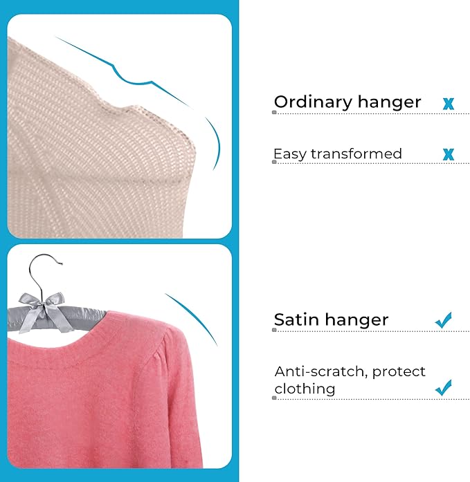 JS HANGER Padded Hanger for Sweaters - 17 Inch Extra Large Heavy Duty Satin Covered Coat Hangers No Shoulder Bump for Women Clothes, Sweaters, Dresses, Clothing, Weddings, Lingerie Pack of 10, Grey