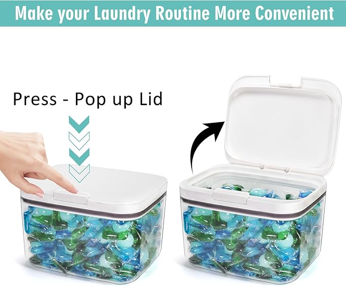 Laundry Pods Container Holder with Lid, Laundry Room Storage Container for Detergent Pods Laundry Powder Scent Booster Container with Scoop
