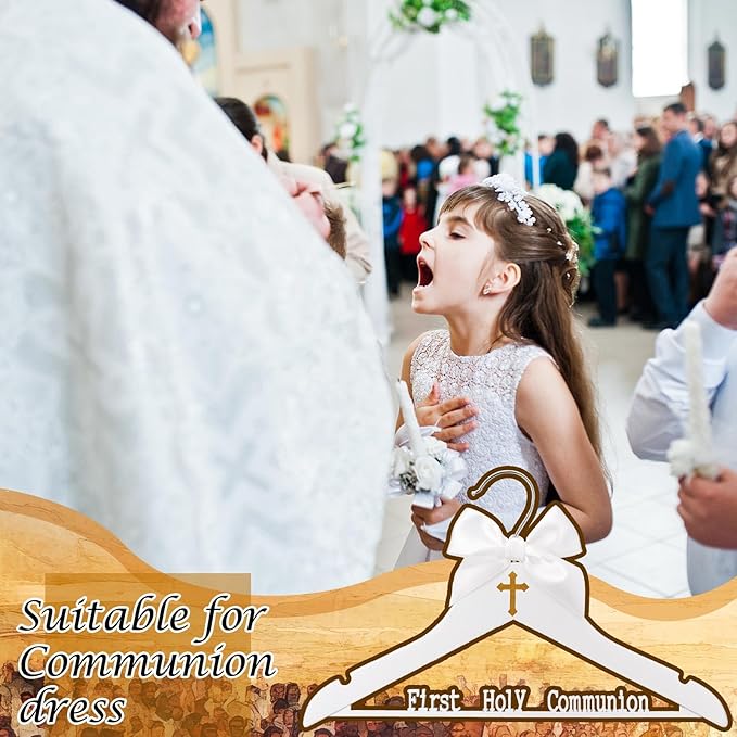 First Holy Communion Hanger First Communion Gift White Bow Dress Hanger 1st Holy Eucharist Party Favors Cross Gift Holiday Ceremony Decoration