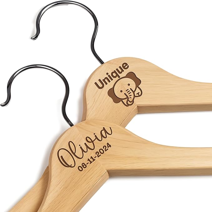 Personalized Baby Hangers with Name, Engraved Kids Hangers for Children & Toddler Shirt Coat Hangers with 360° Rotatable Hook, Closet Hangers for Children, Non Slip Hangers Personalized Gift - 2 Pack