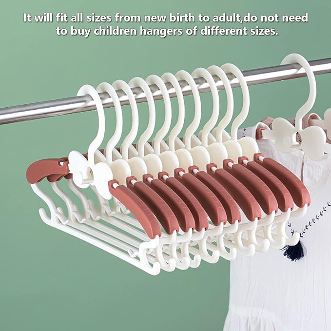 Baby Hangers for Closet, Adjustable Kid's Hangers for Nursery, Toddler, Child Clothe, Everyday Standard Use, Cascading Plastic Hanger Ideal for Girl Dress, Clothing, Pant, Coat, Red & White, 20 Pack