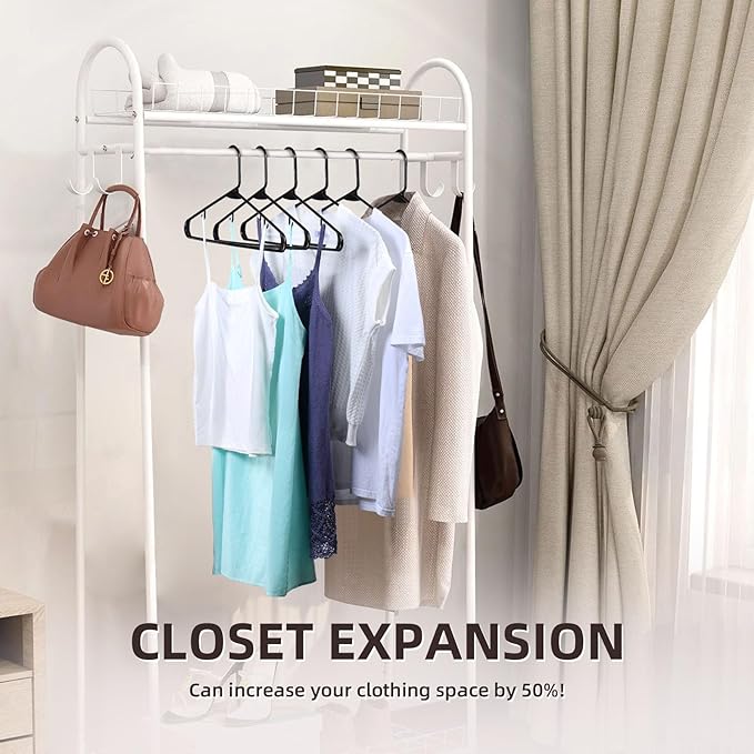 Plastic Hangers Without Notches 40 Pack - Space Saving, Sturdy with Built-in 2 Hooks for Closet Organization
