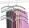 Legging Hangers for Closet Organizer, Hat Hangers for Closet 4 Pack with 10 Clips Holds 20 Leggings, Legging Hanger, Pants Storage Organizer Suitable for Socks, Panties, Underwear, Pants (4-Black)