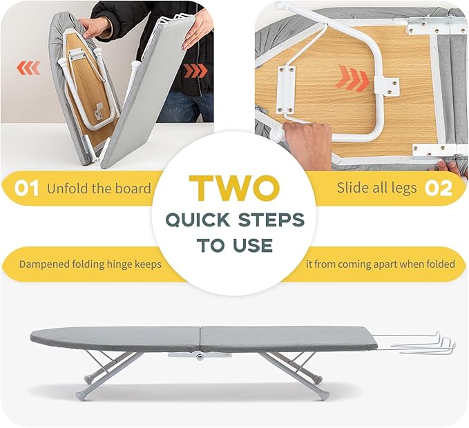 Small Ironing Board Tabletop with Iron Rest, Foldable Mini Iron Board with Cotton Cover, RAINHOL Folding Portable Travel Ironing Table for Spacing Saving 32"x12"