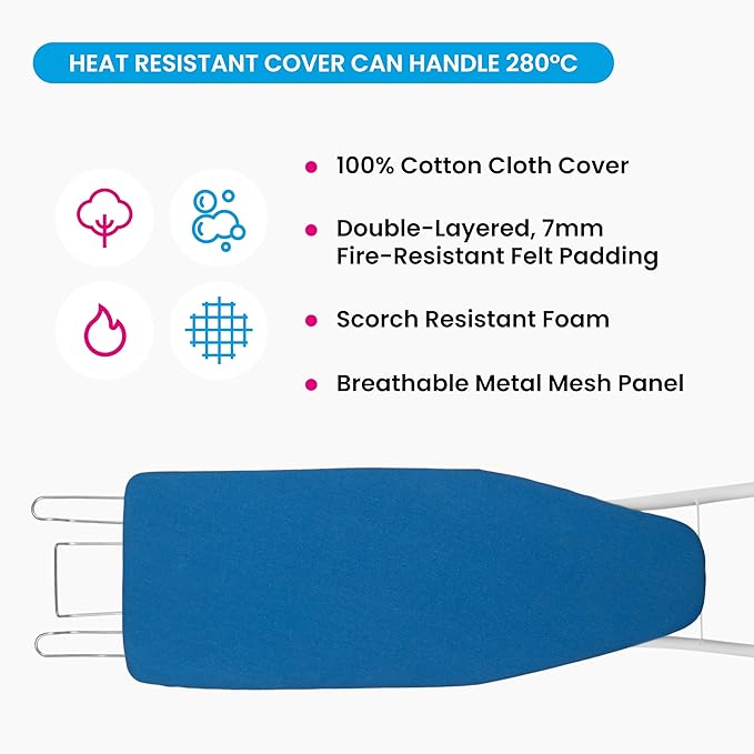 M Maxima | Ironing Board | Size 35x12'' | Retractable Wire Iron Rest | 4 Leg Iron Board | Thick Heavy Padded 4 Layers, Scorch Resistant Foam Cover