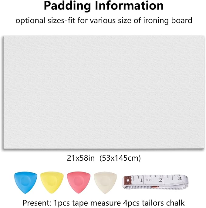 SheeChung Ironing Board Pad Only,Fit Ironing Boards Up to 57"x21",Cut to Desired Sizes,Ultra Thick Replaceable Ironing Padding,Universal Premium Felt Ironing Board Pad