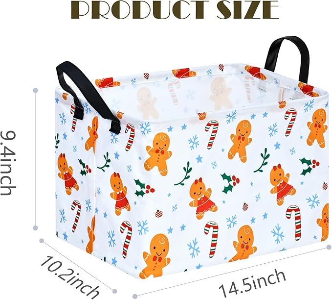 Christmas Basket for Kids Gingerbread Santa Claus Snowman Storage Baskets Collapsible Nursery Hamper Waterproof Clothes Toy Bin Book Shelf Gift Basket Cube Xmas Party Decor