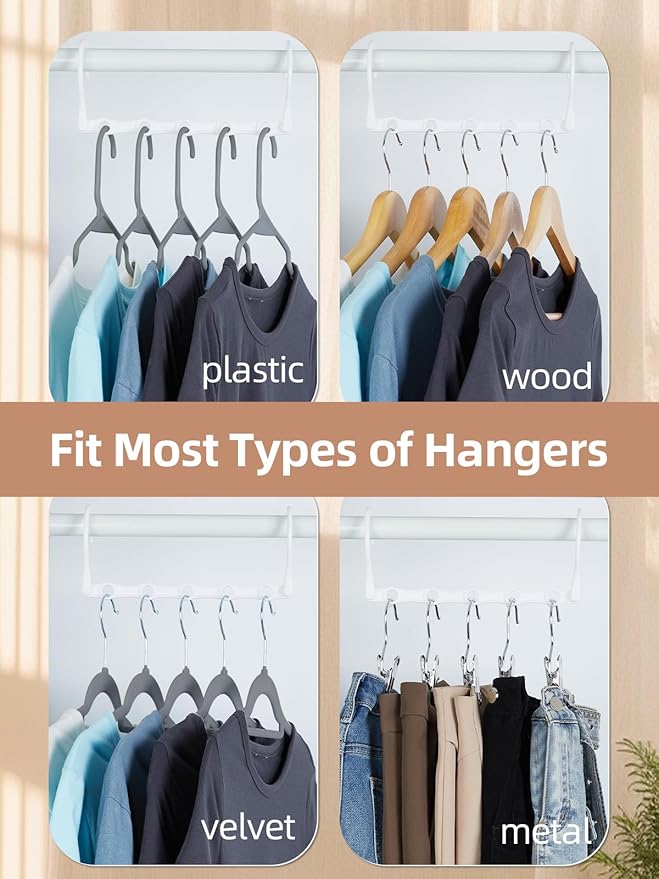 HOUSE DAY White Magic Space Saving Hangers, Premium Smart Hanger Hooks, Sturdy Cascading Hangers with 5 Holes for Heavy Clothes, Closet Organizers and Storage, College Dorm Room Essentials 10 Pack