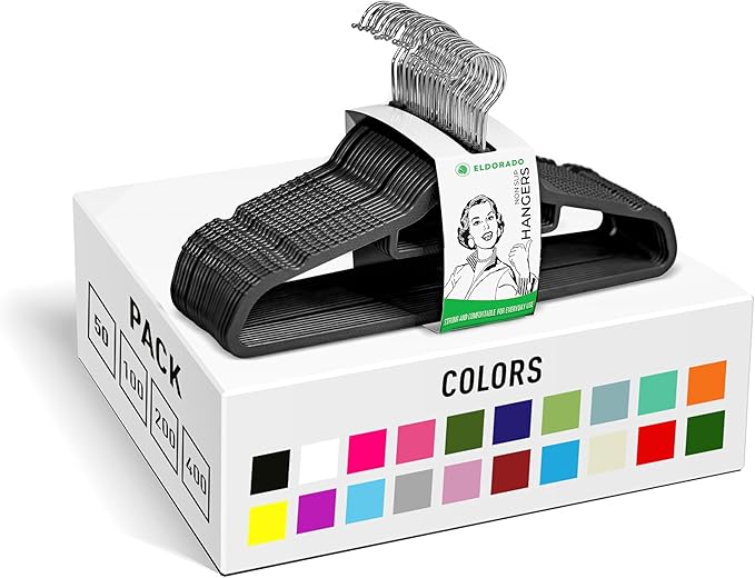 Eldorado Non-Slip Adult Hangers, Multicolor, for Everyday Use Value Packs (Midnight Black, 400)