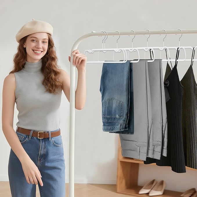 Non-Slip Rubber Pants Hangers,20 Pack Slim Thin Space-Saving Trouser Hanger,Rust-Free Closet Clothes Organizer for Slacks Scarf Ties,13inch