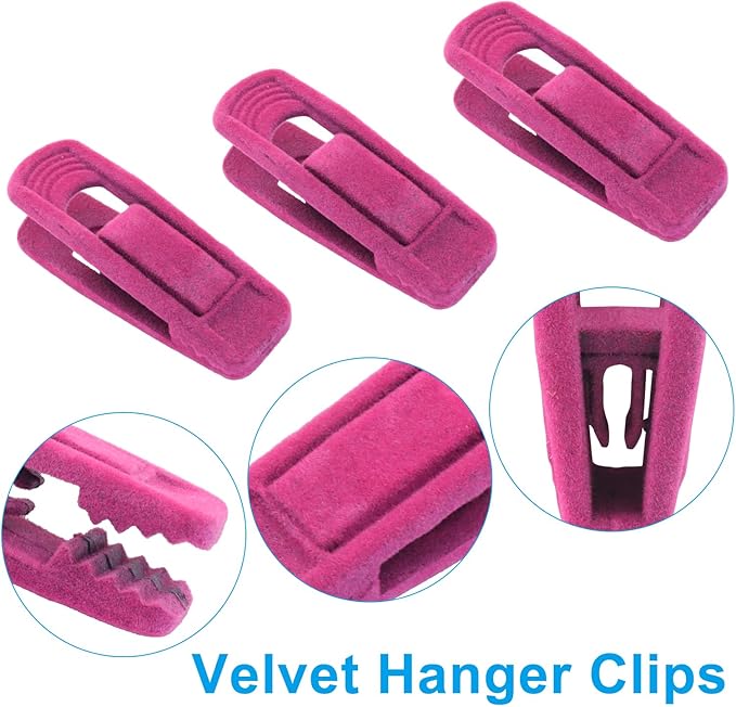 30 Pack Hot Pink Velvet Hanger Clips, Strong Hanger Clips Perfect for Organizing Skirts/Pants/Thin Felt Hangers