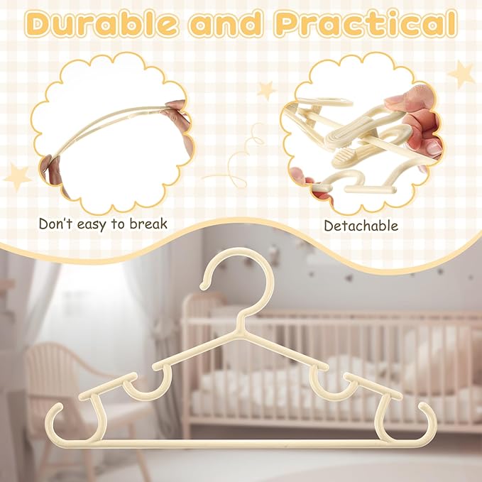 Hsei 60 Pack Pastel Color Kids Nursery Hangers Plastic Baby Hangers Heavy Duty Toddler Hanger for Pants, Coat, Skirts, Closet, Nursery Decor(Beige Color)