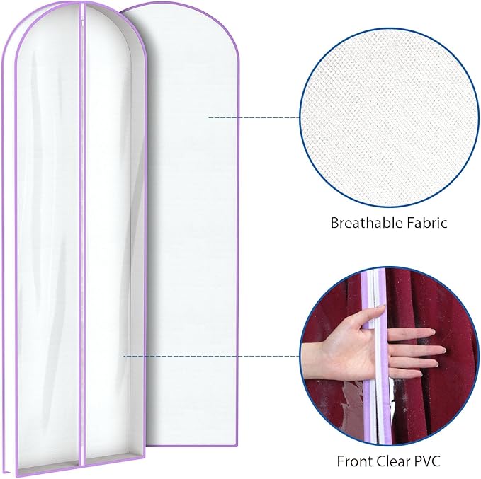 Zilink 72” Clear Garment Bags for Long Dresses Wedding Dress Bags for Gowns Long with 3" Gussted Dress Storage Bags Hanging for Long Evening Dresses, Winter Fur Coat, Prom Dresses, 4-Pack