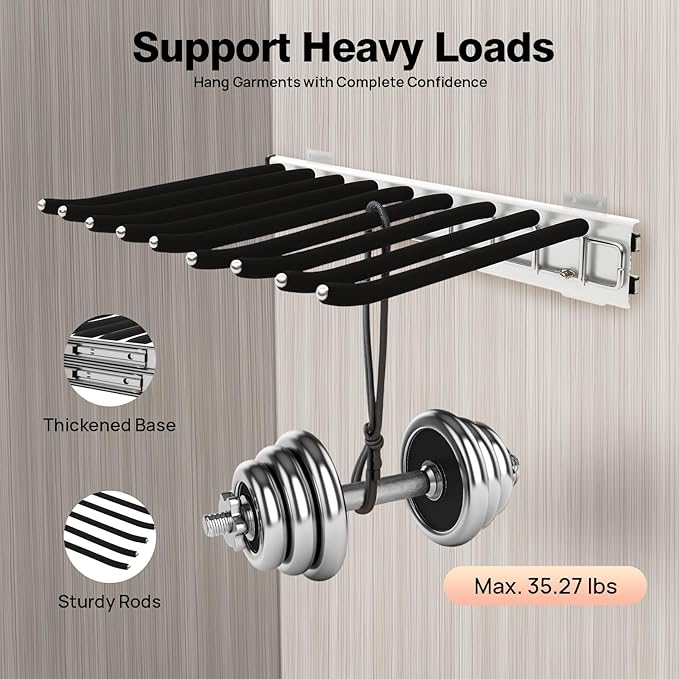 9 Arms Steel Slide Out Pants Rack Closet Pants Hanger Bar Pull Out Trousers Rack Tie Belts Scarf Racks, Wardrobe Clothes Organizers Rail Pull Out Closet Storage Rod-(Left Side Mounts)
