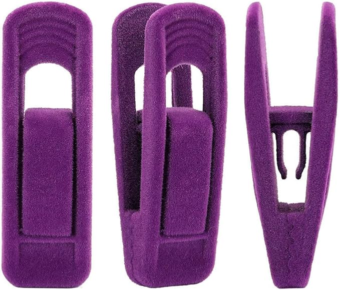 RUNAAJA Velvet Hanger Clips for Pants, Clothes, and Suit; Purple, 20 Pack