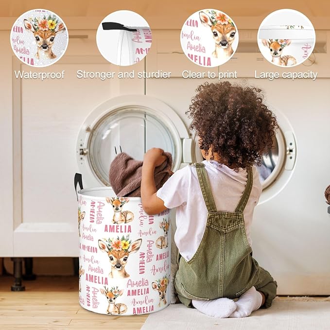 Custom Name Laundry Hamper, Personalized Laundry Basket with Name for Baby Boys Girls, Customized Collapsible Dirty Clothes Hamper Storage with Handles for Bedroom Bathroom Dorm Room Decor