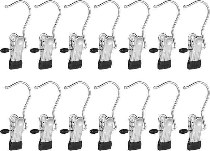 50 Pack Boot Hanger Legging Organizer for Closet, Laundry Hooks with Clips, Boot Holder, Hanging Clips, Portable Hangers Single Clip Space Saving for Jeans, Hats, Tall Boots, Towels(Black)