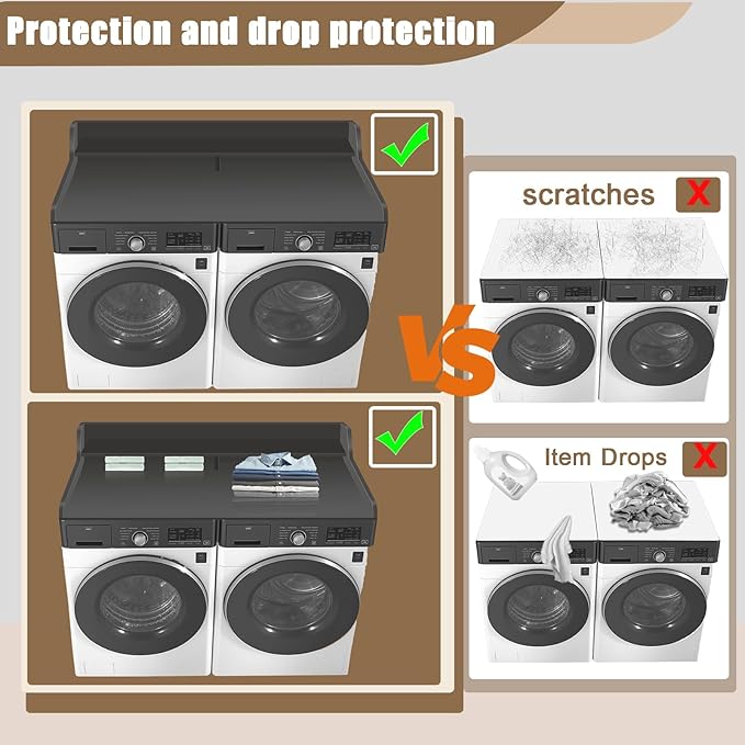 2-Tier Washer and Dryer Countertop, Wooden Washer Dryer Countertop, 27.5" Depth X 54" Laundry Countertop Over Washer and Dryer for Folding Clothes Over Washer and Dryer(Black)
