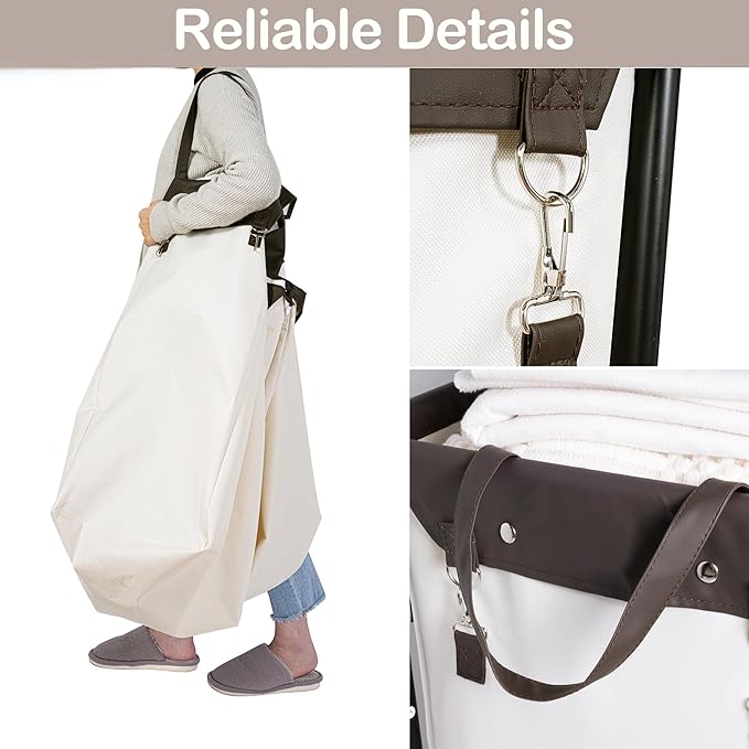 390L Laundry Hamper Sorter with Wheels, Extra Large Laundry Basket Heavy-Duty Rolling Cart with Removable Bags, Laundry Cart for Hotel and Home, Beige and Black, 2-Section