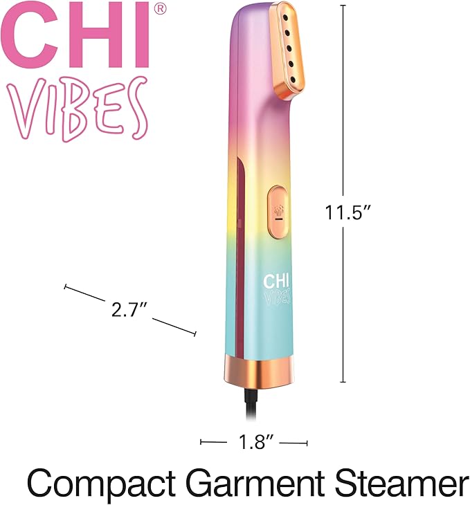 CHI VIBES Handheld Garment Steamer for Clothes, Fabric and Drapes, 5 Minutes of Continuous Steam, Portable Wrinkle-Remover for Home and Travel, Vacation Essentials, 80ml Water Tank, Pink (11615)