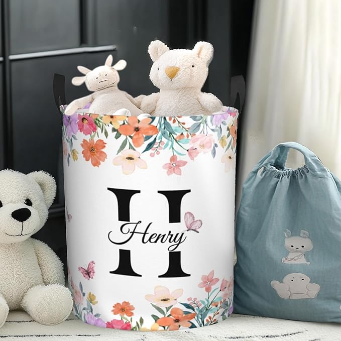 Custom Name Laundry Basket, Personalized Collapsible Laundry Hamper with Name for Bathroom Bedrooms, Customized Dirty Clothes Hamper Storage Basket Gifts for Kids Boys Girls Baby Men Women