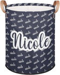 Custom Name Laundry-Hamper, Personalized Kids-Clothes-Hamper Foldable with Name, Customized Storage Basket with Handles Waterproof Gift for Boys Girls Baby Women, Dark Blue