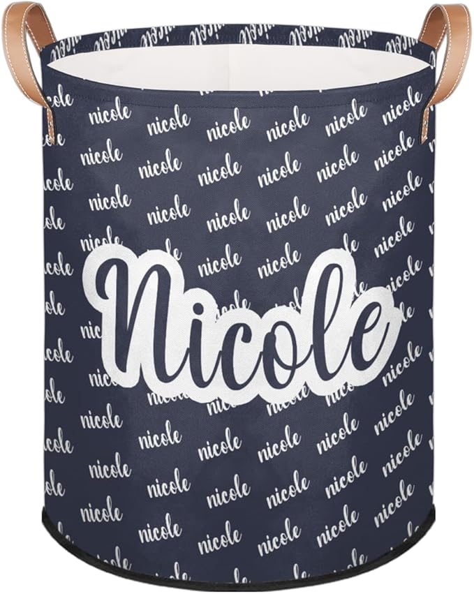 Custom Name Laundry-Hamper, Personalized Kids-Clothes-Hamper Foldable with Name, Customized Storage Basket with Handles Waterproof Gift for Boys Girls Baby Women, Dark Blue