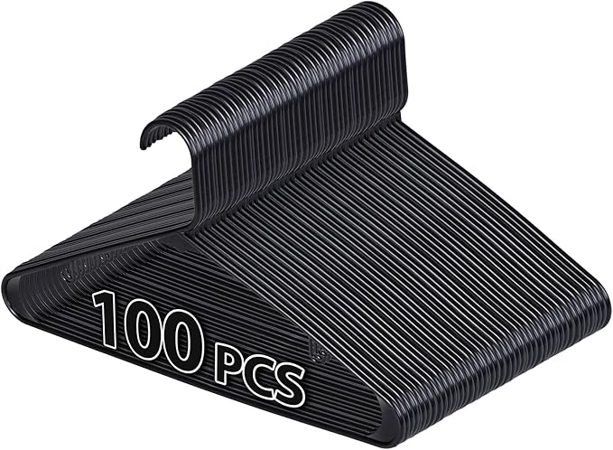 ZENY Plastic Hangers 100 Pack - Clothes Hanger with Hooks - Skirt Hangers - Durable & Space Saving Coat Hanger - Hangers for Coats, Skirts, Pants, Dress (Black)
