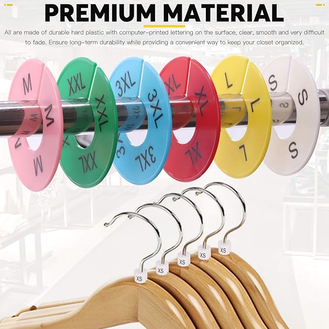 236Pcs Hanger Size Markers and Clothing Size Dividers for Clothes Rack Assortment Kit Including 200Pcs Hanger Size Markers 30Pcs Round Dividers 5Pcs Markers and Adhesive Labels