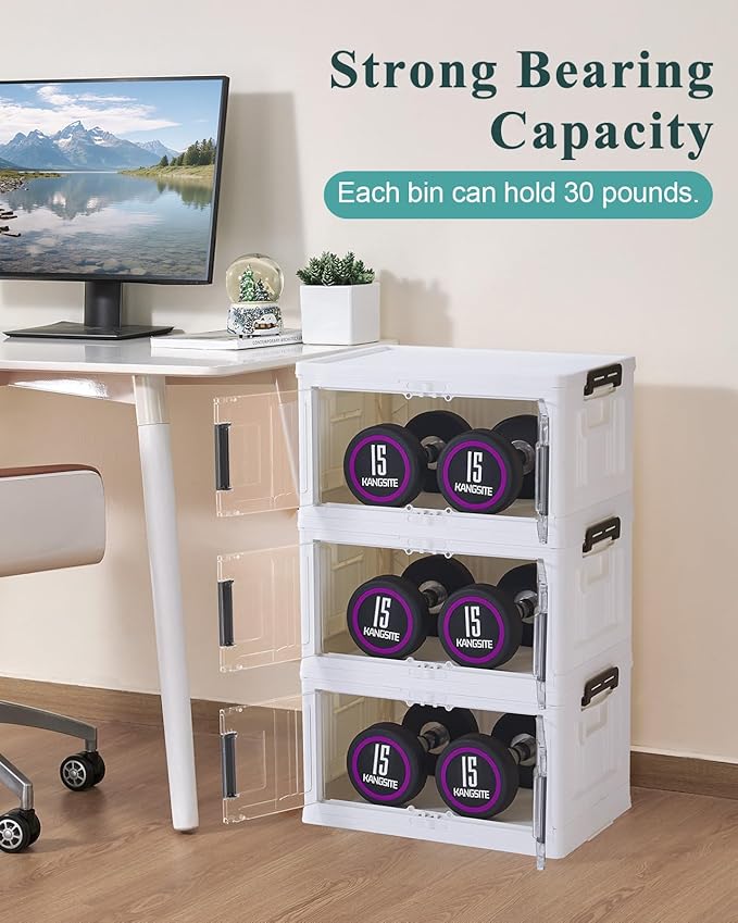 OlarHike 23QT Stackable Storage Bins with Lids - Folding Storage Box with Doors and Wheels, Collapsible Plastic Storage Bins for Closets and Organization, Bathroom, Gifts, 3 Pack Cubes
